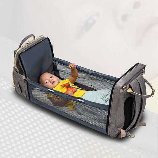 3-in-1 Convertible Baby Diaper Backpack with Foldable Travel Crib & USB Charging Port